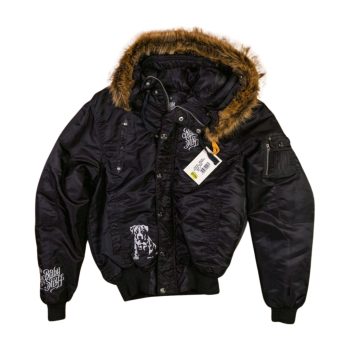   Amstaff Men's Winter Bomber Jacket with Fur Hood – Black, Heavy Padded