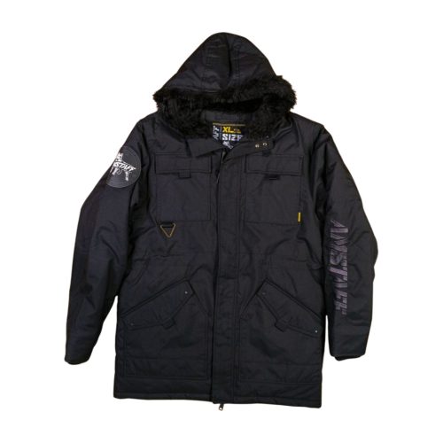 Amstaff Men's Winter Parka Jacket with Fur Hood – Black, Heavy Padded