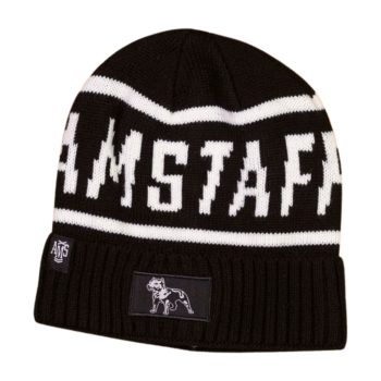   Amstaff Knit Beanie with Large Logo – Black & White Men’s Winter Streetwear Hat