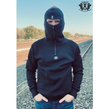   Harcos Hungary Tactical Hoodie with Built-in Mask – Black Men’s Streetwear Sweatshirt