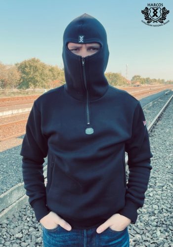 Harcos Hungary Tactical Hoodie with Built-in Mask – Black Men’s Streetwear Sweatshirt