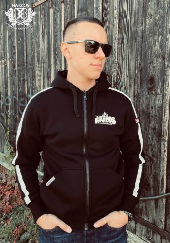 Harcos Hungary Zip Hoodie with Side Stripes – Black Men’s Sport Streetwear Sweatshirt