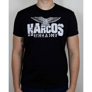   Harcos Hungaria T-Shirt – Black Streetwear Tee with Eagle & Runic Style Design