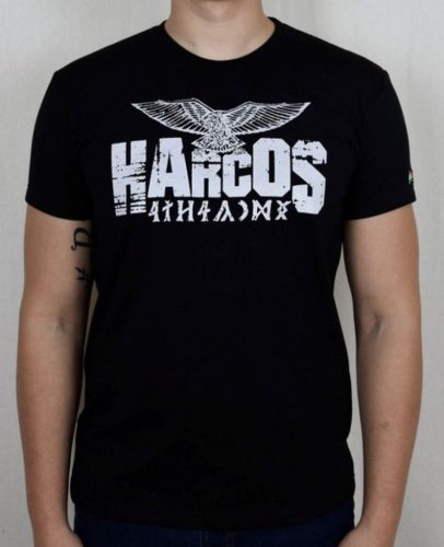 Harcos Hungaria T-Shirt – Black Streetwear Tee with Eagle & Runic Style Design