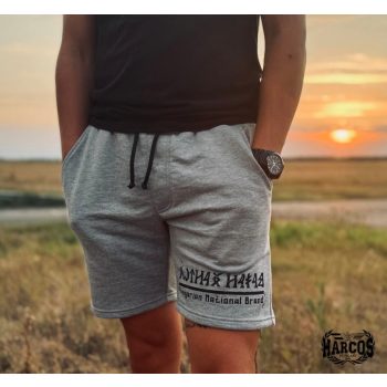   Magyar Harcos Men’s Shorts – Grey with Runic “Magyar Harcos” Graphic