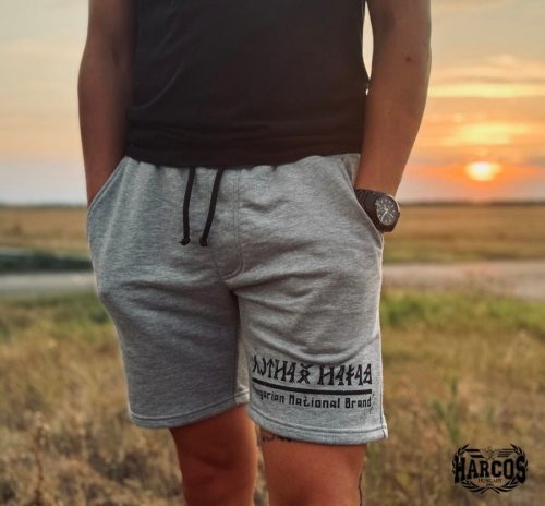 Magyar Harcos Men’s Shorts – Grey with Runic “Magyar Harcos” Graphic