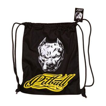   PitBull West Coast Drawstring Bag – Black with Dog Graphic and Logo