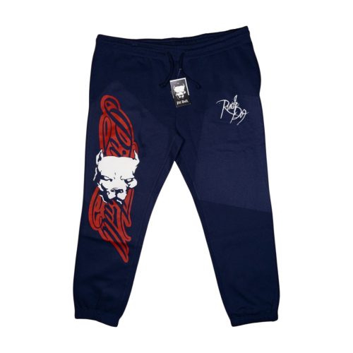 Pitbull Men’s Sweatpants – Navy with Red Graphic and “Rebel Dog” Print