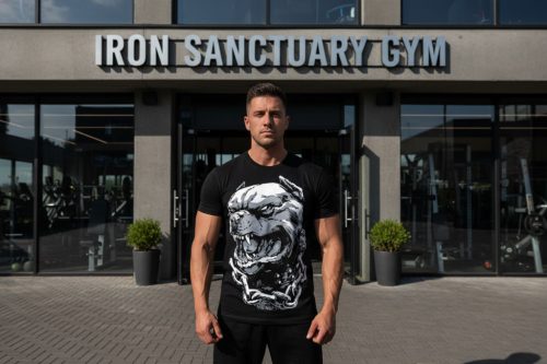 PitBull Men’s T-Shirt with Bulldog and Chain Graphic – Black