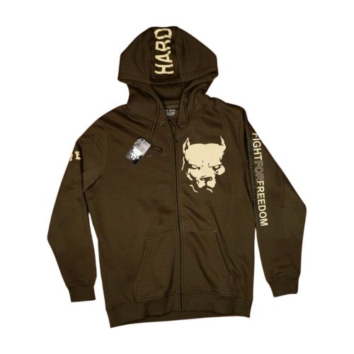 PitBull “Fight For Freedom” Zip Hoodie – Dark Green Men’s Streetwear Sweatshirt