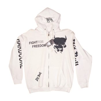  PitBull “Fight For Freedom” Zip Hoodie – White Men’s Streetwear Sweatshirt