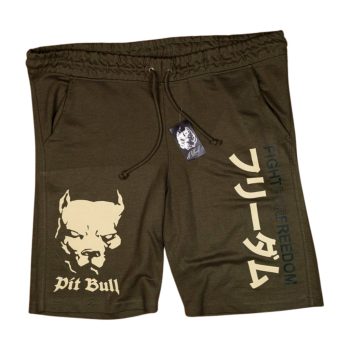  Pitbull Men’s Shorts – Khaki Green with “Fight for Freedom” Graphic