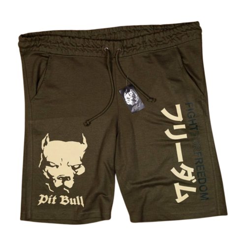 Pitbull Men’s Shorts – Khaki Green with “Fight for Freedom” Graphic